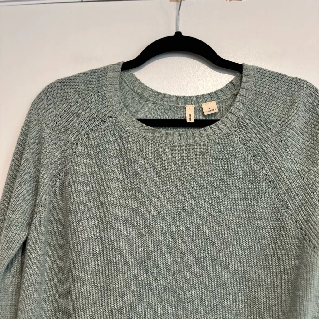 Anthropologie Moth Sz: S Crew Neck Side Slit Tunic Length Light Green Sweater. - Image 10