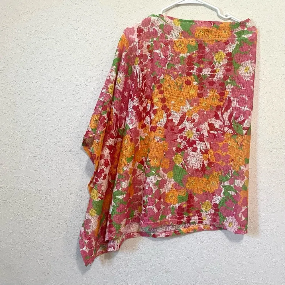 Top it Off Printed Emily Poncho Wrap Sweater Floral Pink Orange One Size Size undefined - Image 5