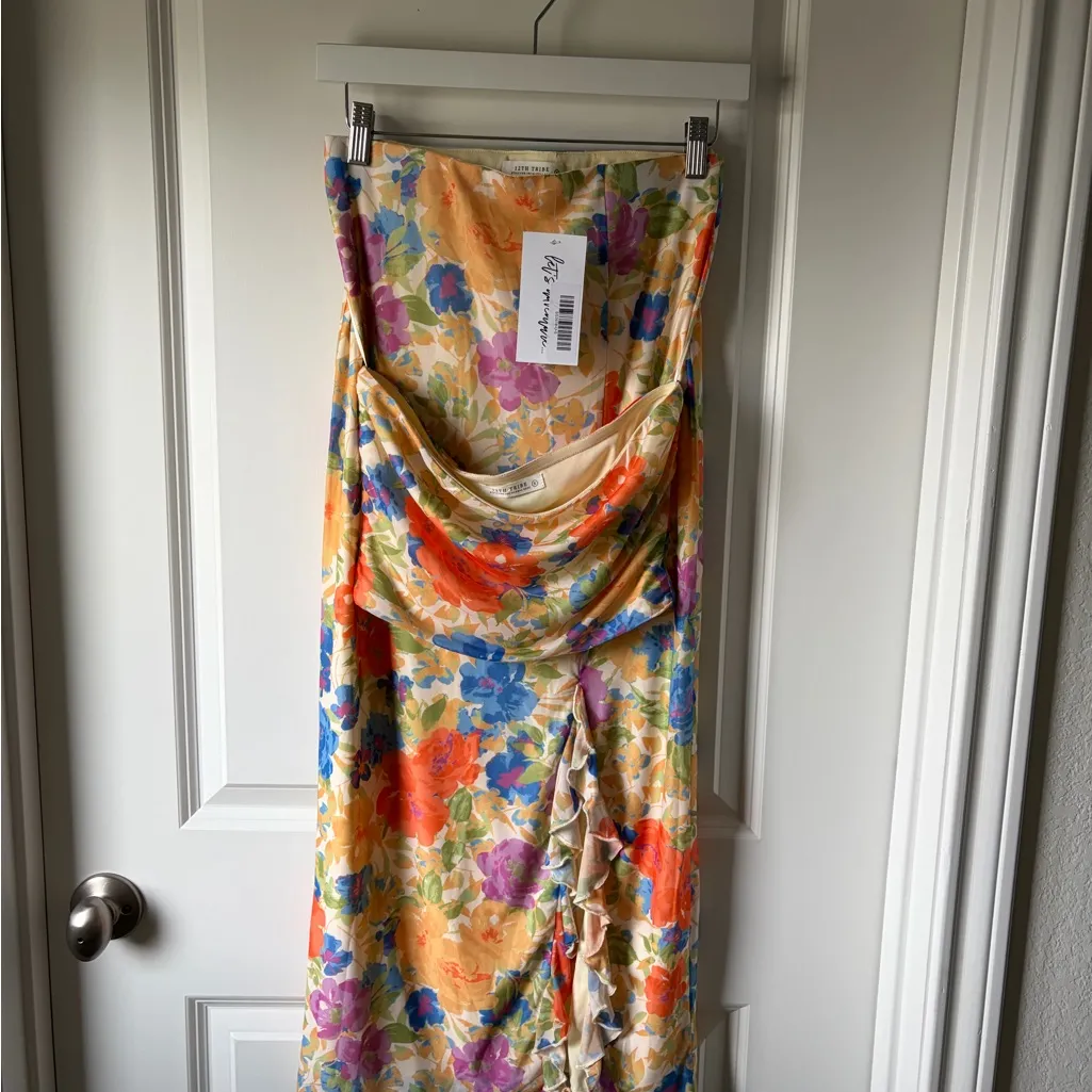 12th Tribe Set 🌺 Marisol Floral Mesh Strapless Crop Top & Midi Skirt set - Image 4