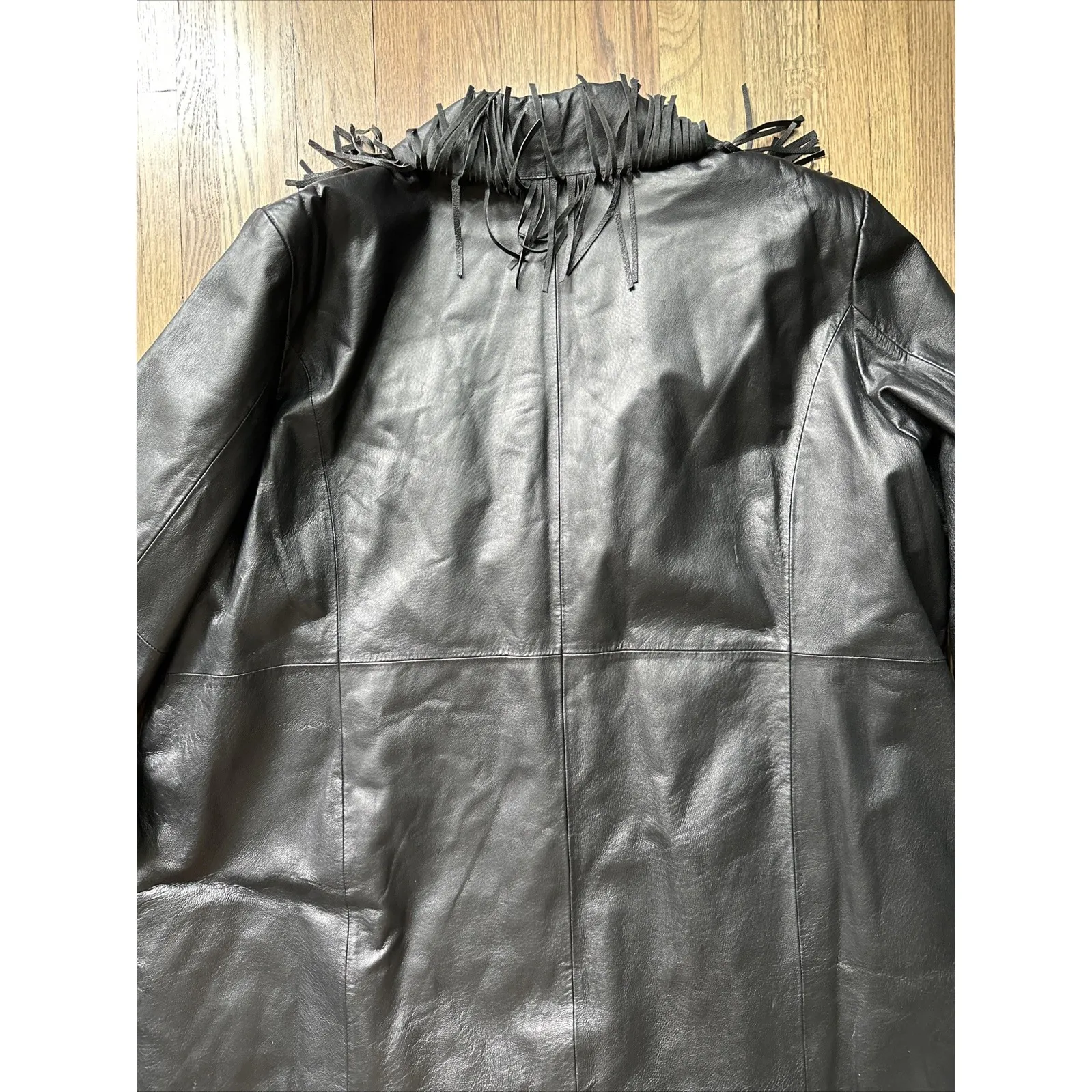 Vintage Western 100% Genuine Leather Jacket Black Hook Fringed Rodeo Cowgirl Size XL - Image 16