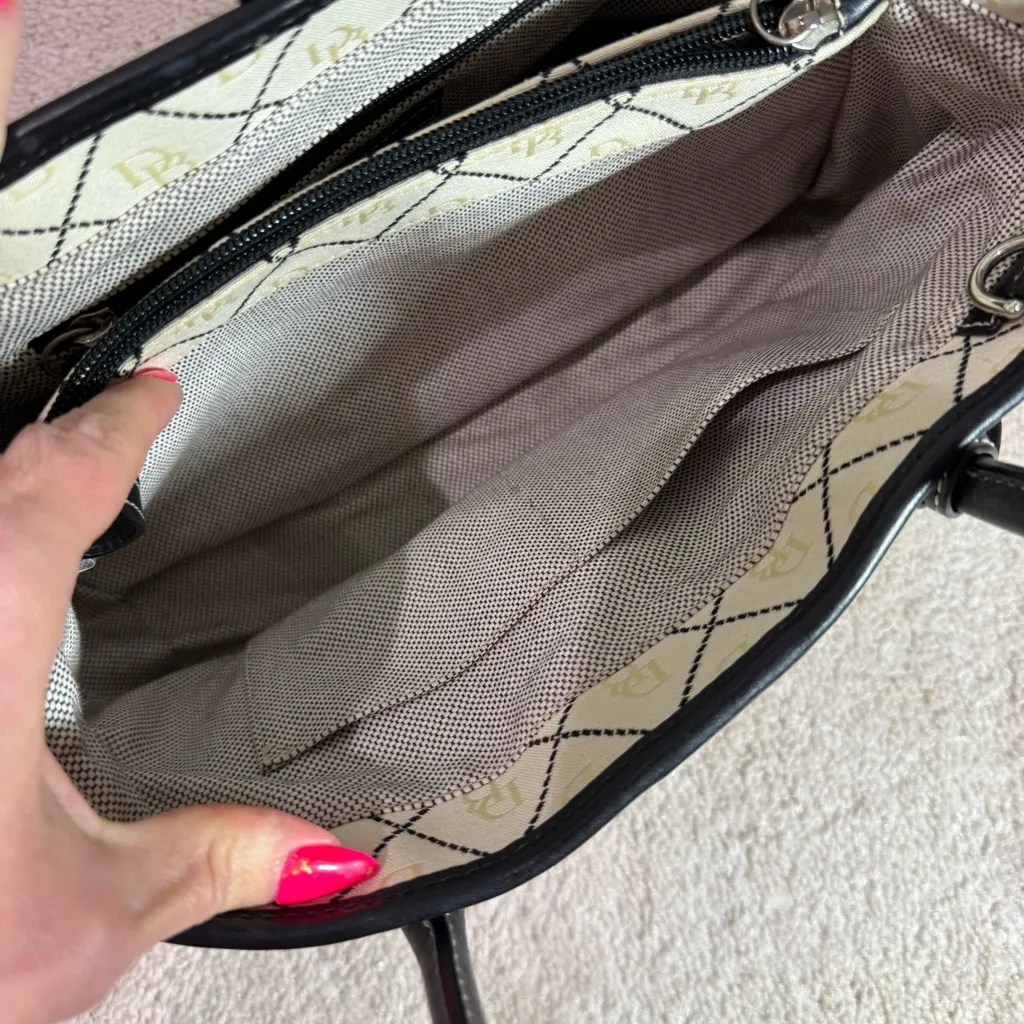 Dooney & Bourke  Black and Cream Logo Satchel with blue duck bag charm - Image 5