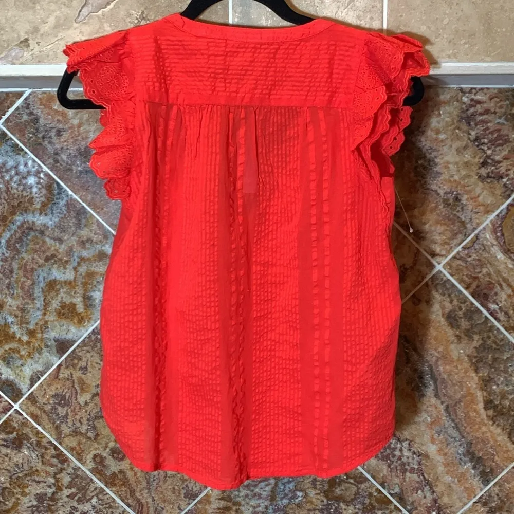 Women's LOFT Ann Taylor Striped Ruffle Sleeve Tie Neck Top Size XS Petite NWT - Image 3