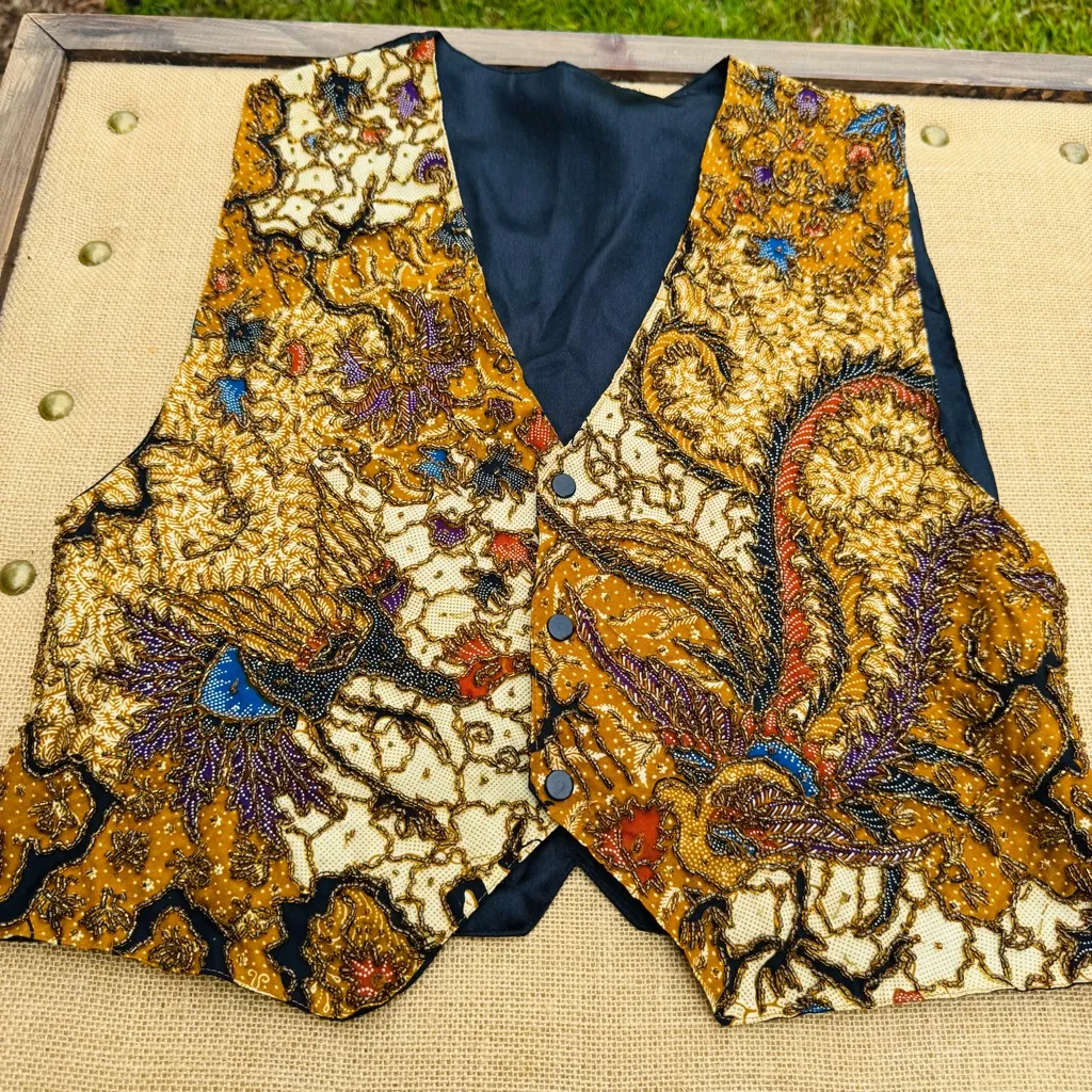 Vintage Kenar Women's Rayon Beaded Veast Size Medium - Image 13