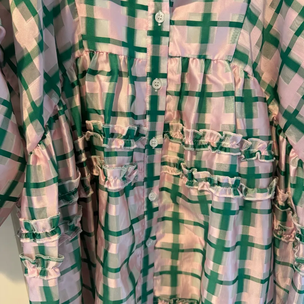 Dream Sister Jane Stuck at Sea Pink Green Plaid Dress | S - Image 6