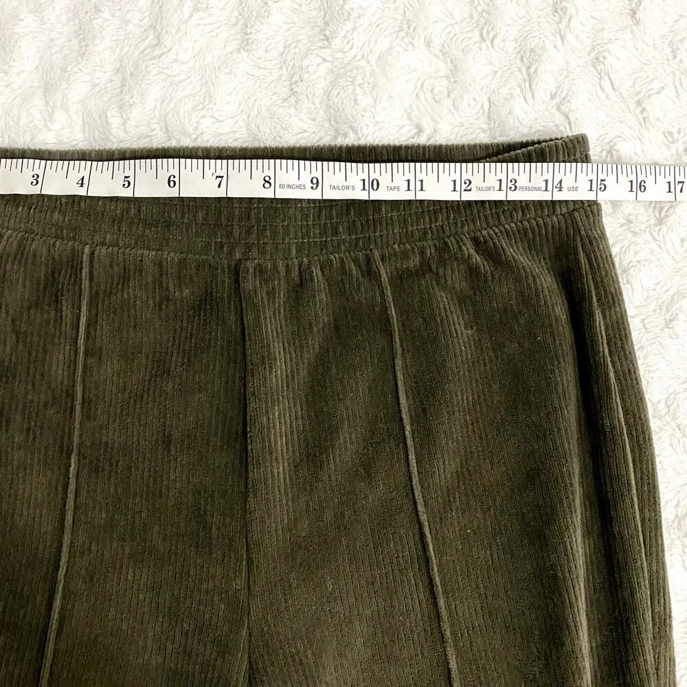 Aerie Natural Olive Green Pull On Groove On Rib Velour Flare Loungewear Pants M - Image 8