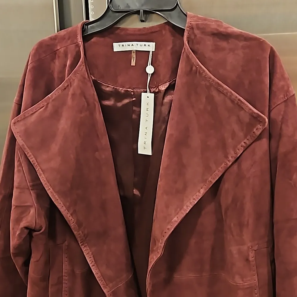 💕TRINA TURK💕 Suede Hopeful Jacket ~ Radicchio XL NWT 100% Goat Leather - Image 5