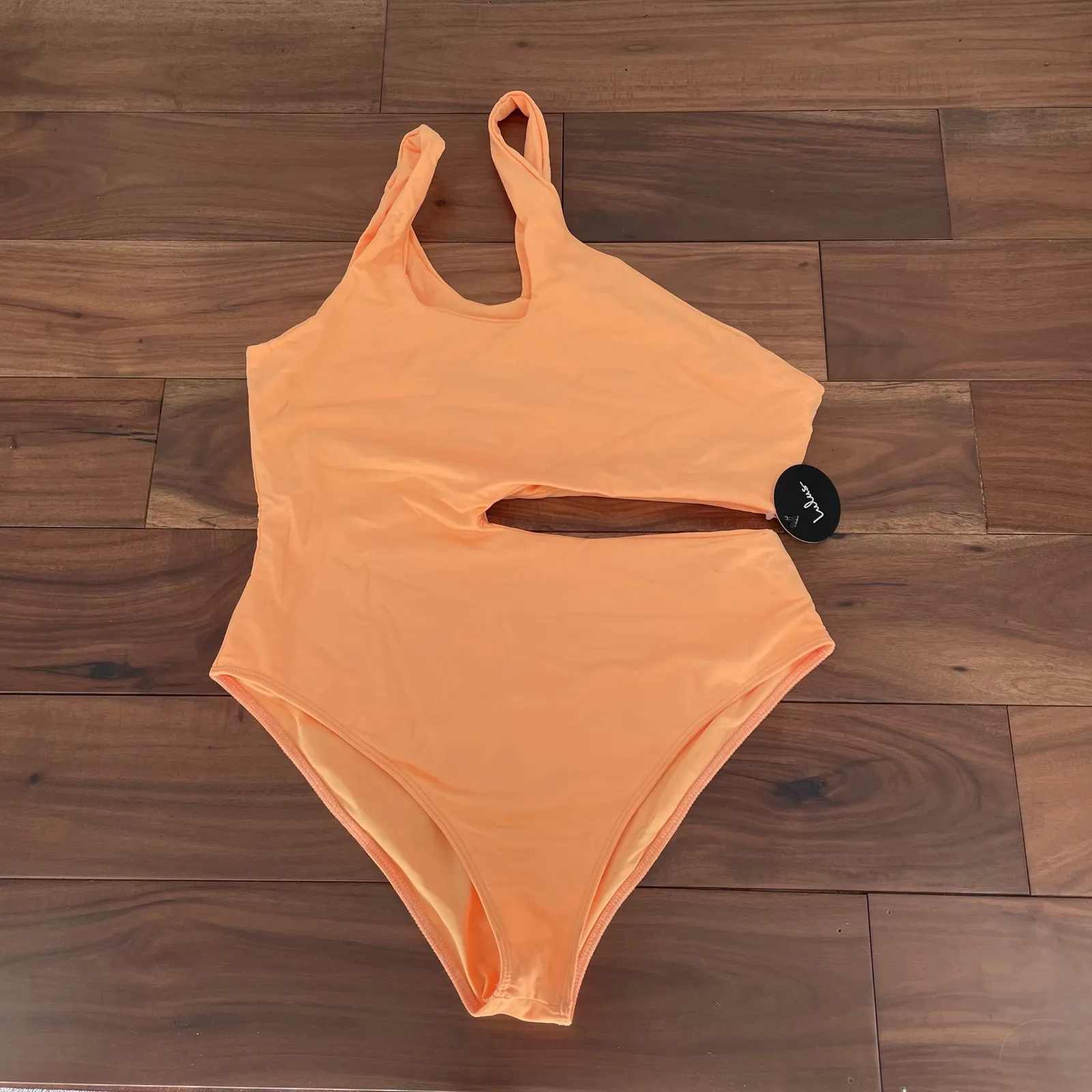 Lulus Sun Bound Neon Peach Cutout One-Shoulder One-Piece Swimsuit Size XL - Image 2