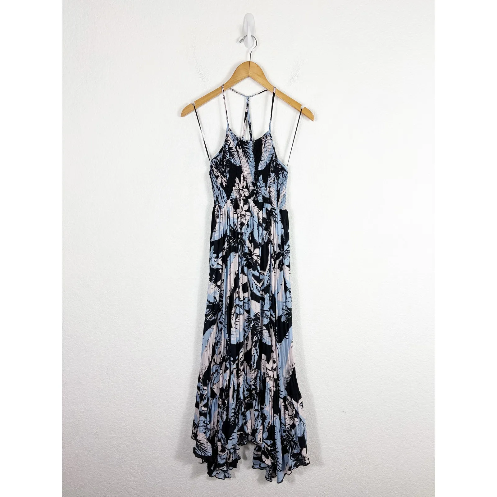 Free People Heat Wave Printed Maxi Slip Dress Large Blue Floral Bohemian - Image 4