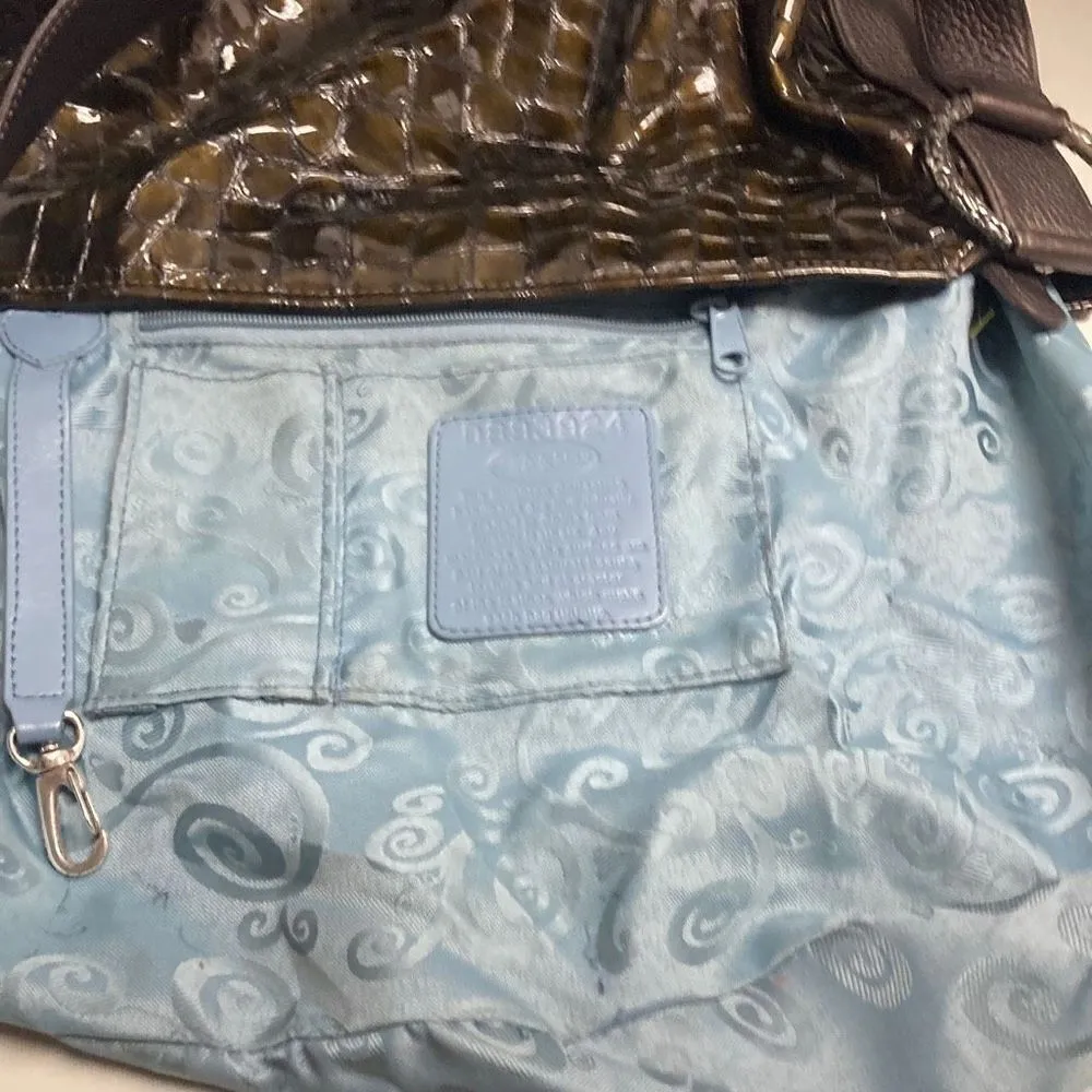 Brighton Women’s Embossed Croc Patent‎ Shiny Leather Shoulder Bag Golden Brown - Image 12