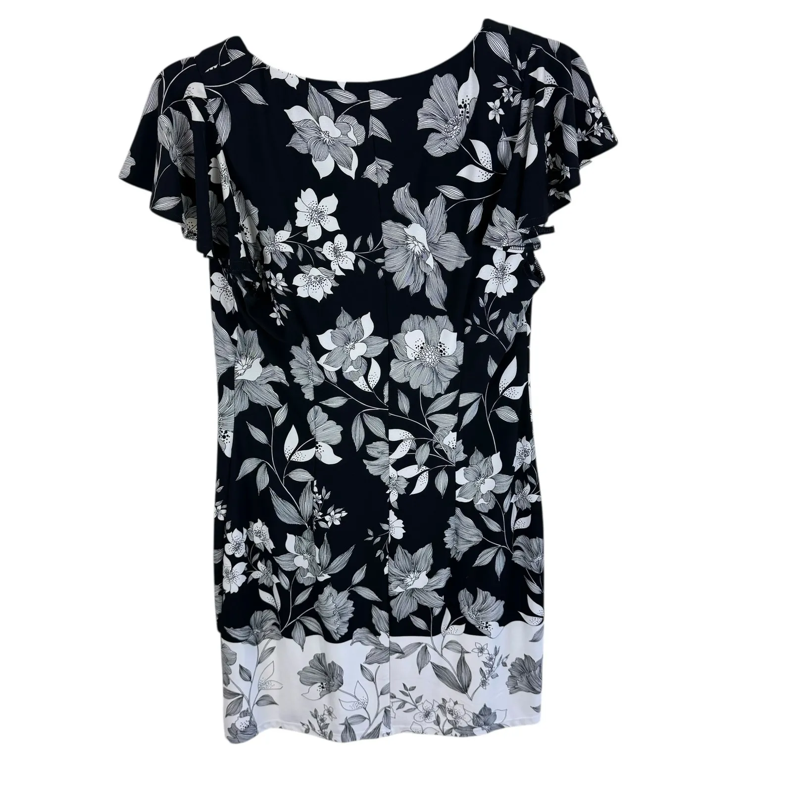 White House Black Market Black White Floral Short Sleeve Stretchy Mini Dress SP - Image 2