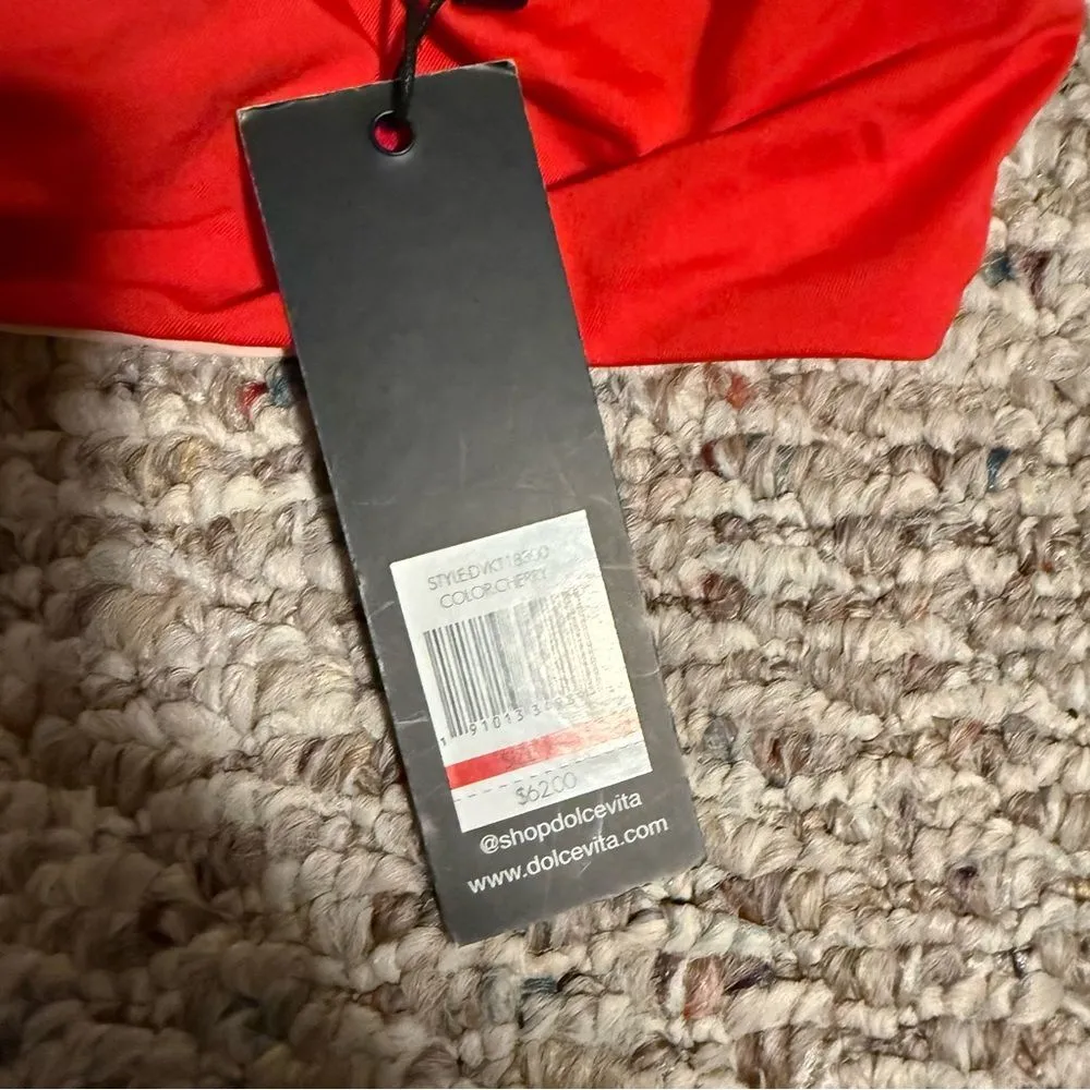 NWT DOLCE VITA Knot Crop Bikini Swim Top Cherry Red - Image 4