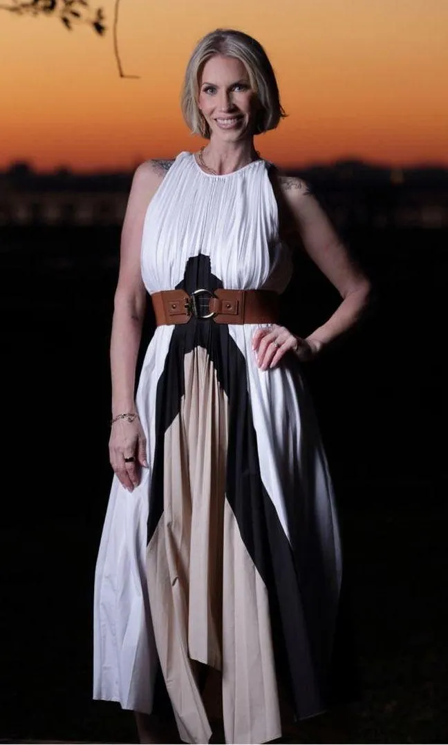 BIBHU MOHAPATRA x RTR Black White Colorblock Pleated Crewneck Flowy Dress Size 4 - Image 14