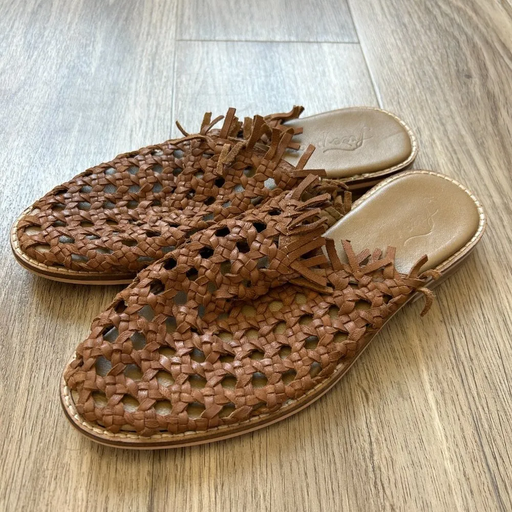 Free People Mirage Woven Leather Flat Sandals in Brown EU Size 37 - Image 3