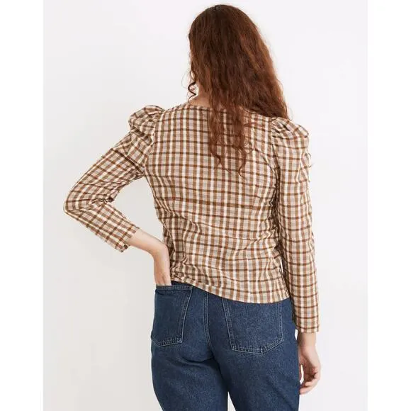 New! Madewell Westover Top in‎ Sandown Plaid weathered olive, size 6 - Image 2