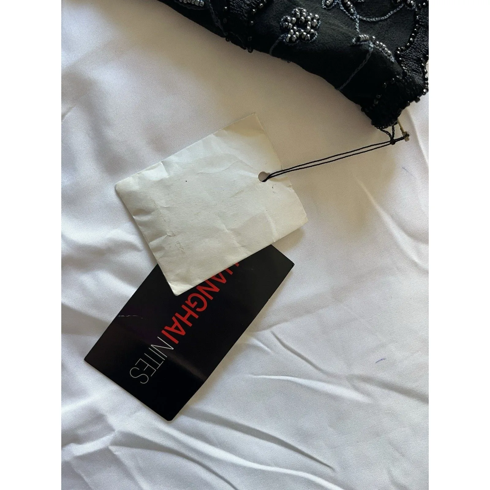 Vtg Shanghai Nites Silk Beaded Dress Overpiece NWT Dead stock Size Small Blue - Image 8