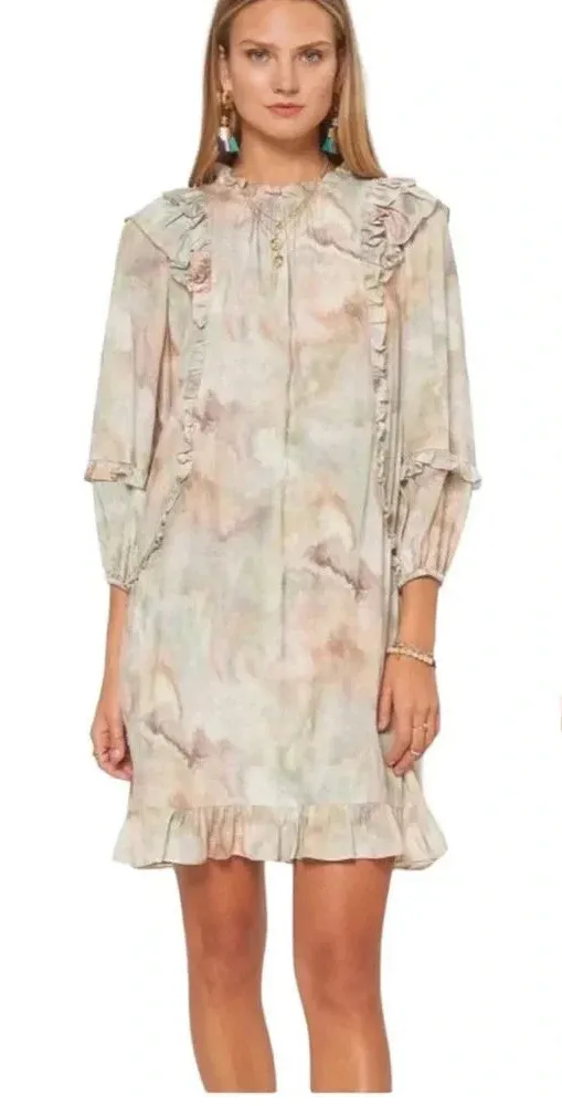 EUC $138 Current Air Marble Ruffle Mini Dress - Long-Sleeve Anthropologie - Image 1