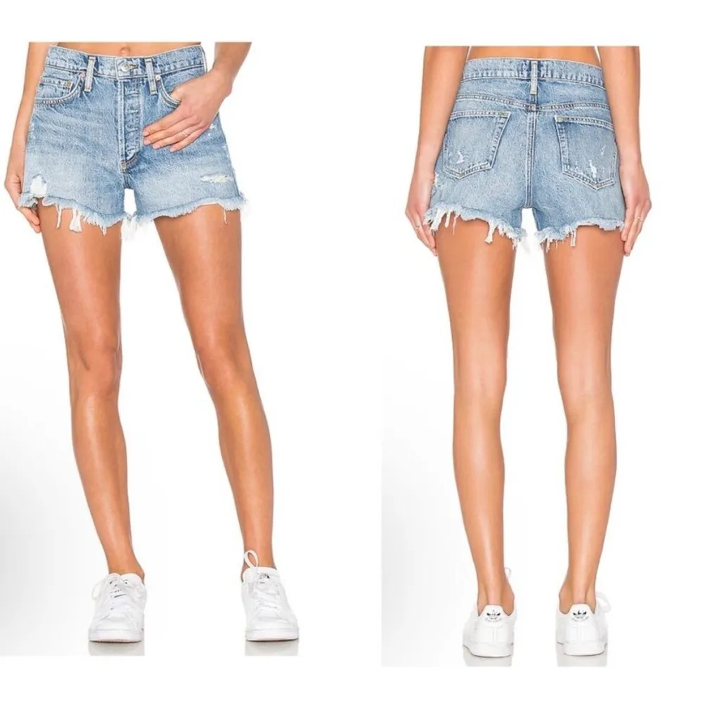 Agolde Parker 100% Cotton Cut Off Denim Shorts - Image 2