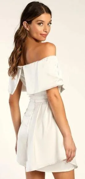 NWOT Lulus Always Celebrating Ivory Satin Off-the-Shoulder Mini Dress Size XS - Image 2