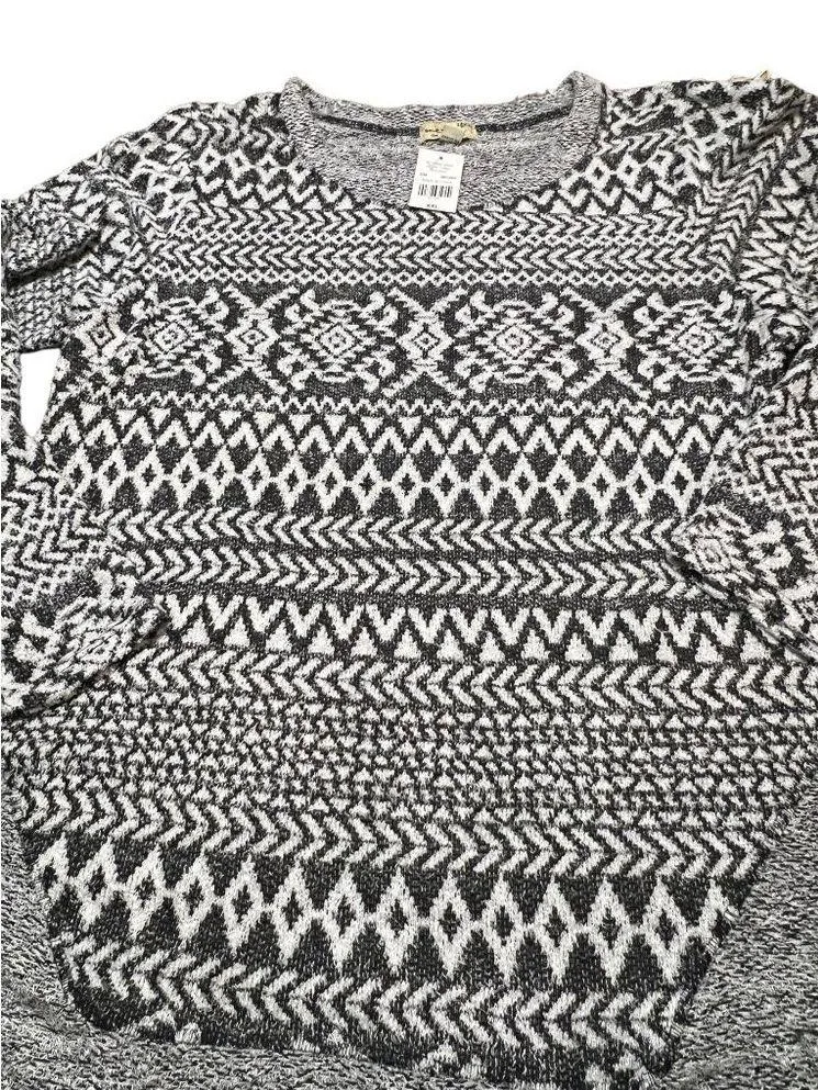 One World Diamond Print Pullover Tunic Sweater Black White Asymmetrical XXL NWT - Image 3