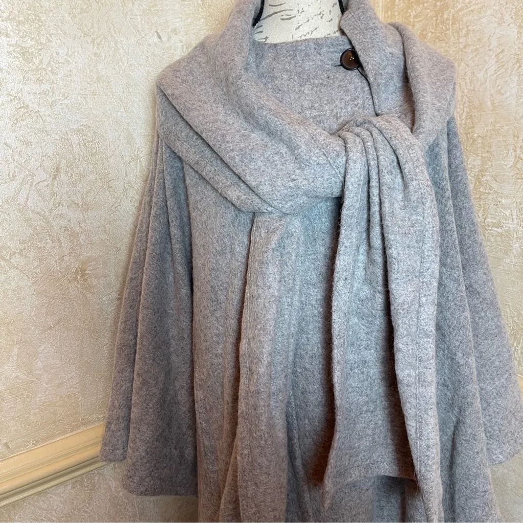 New Viral ZARA Alpaca Wool Scarf Cape Coat ZW Collection Grey Quiet luxury Sz M - Image 14