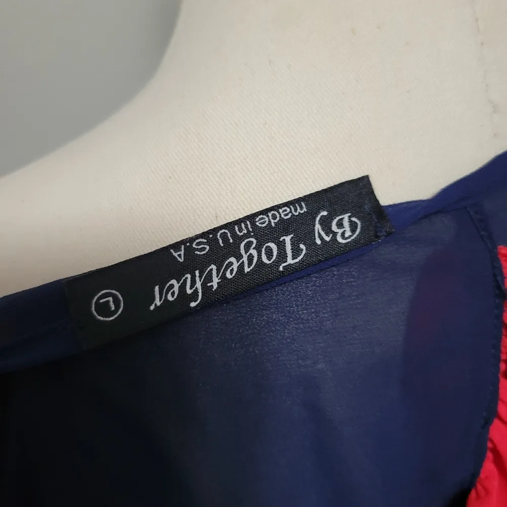 By Together blue red ruffle sheer tunic  blouse size large - Image 6