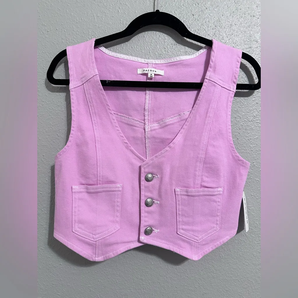 PacSun Fitted Denim Vest new with tags 
Pink Cropped Vest with Button Details M - Image 5