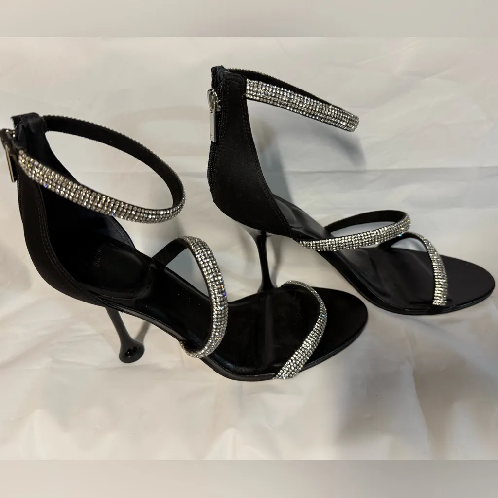Marc Fisher strappy shiny Black stiletto Heels with Silver Rhinestones size 9 - Image 6
