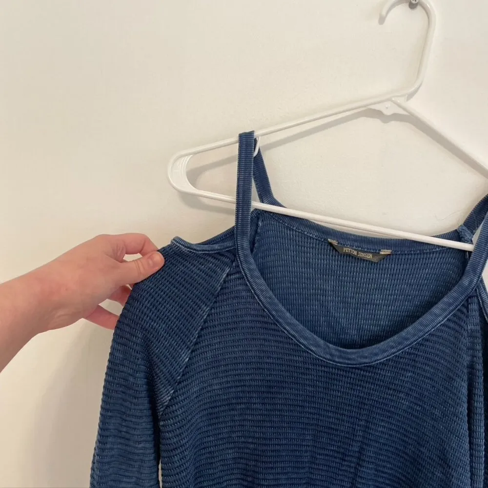 PEYTON JENSEN EVEREVE Griggs Cutout Thermal Blue Cold Shoulder Long Sleeve Top S - Image 7