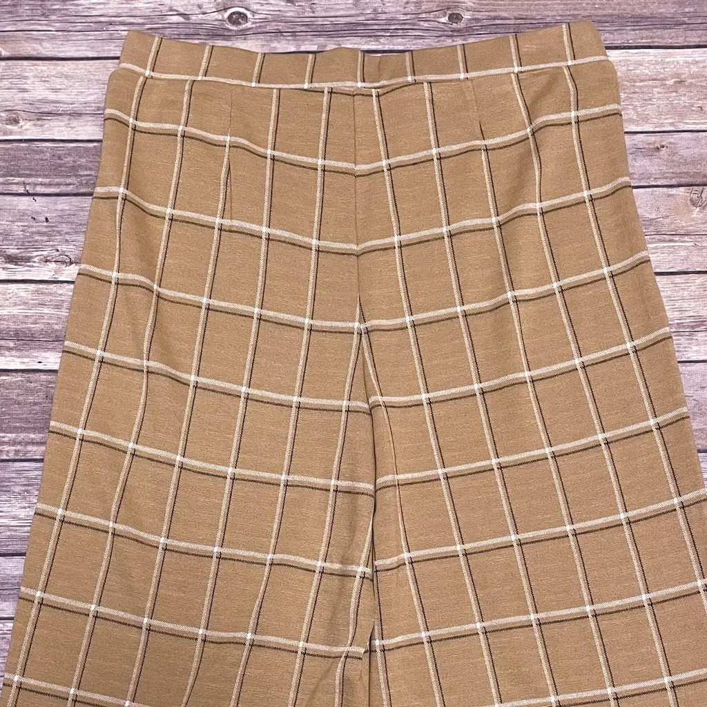 J Jill Camel Ivory Black Plaid Knit Full Leg Cropped Pants Medium Ponte Pull On Tan - Image 7