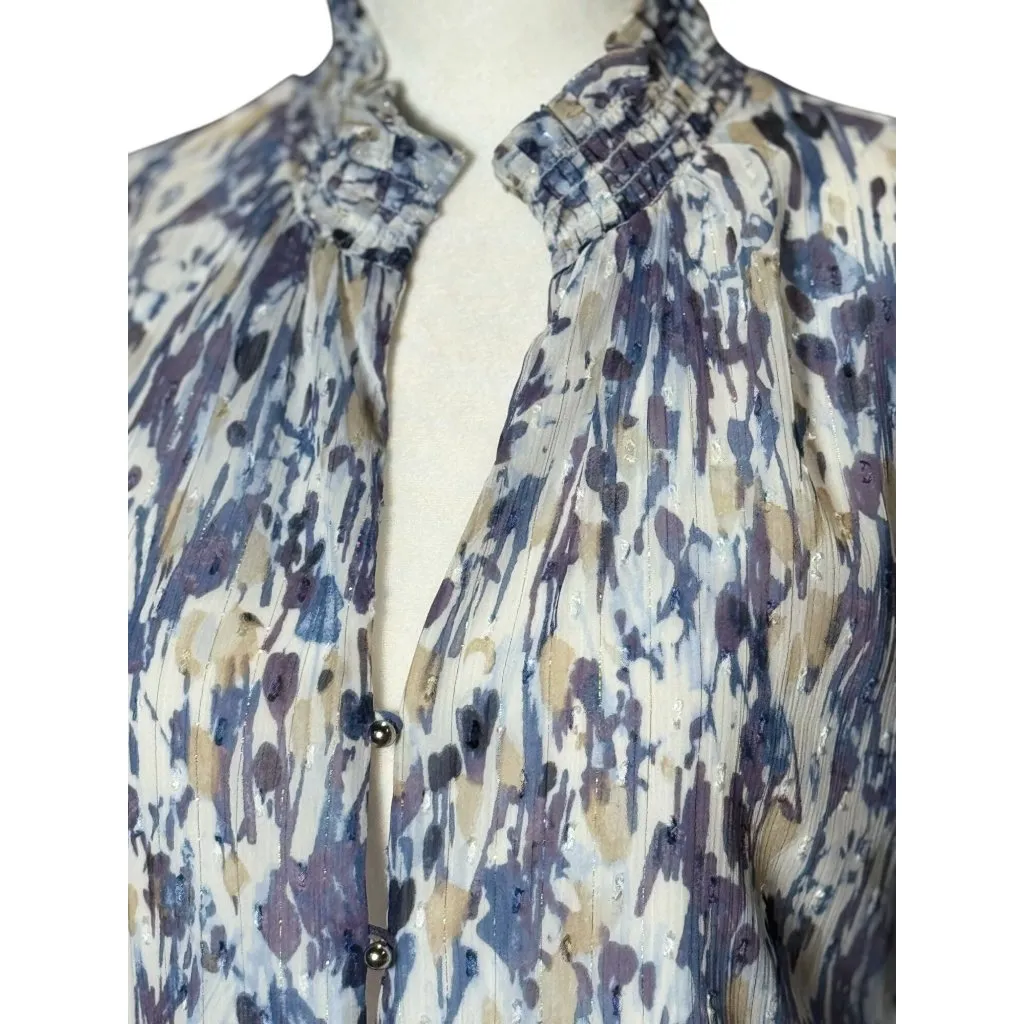 NEW White House Black Market Abstract Floral Dress Blouson Boho 6P White Purple - Image 5