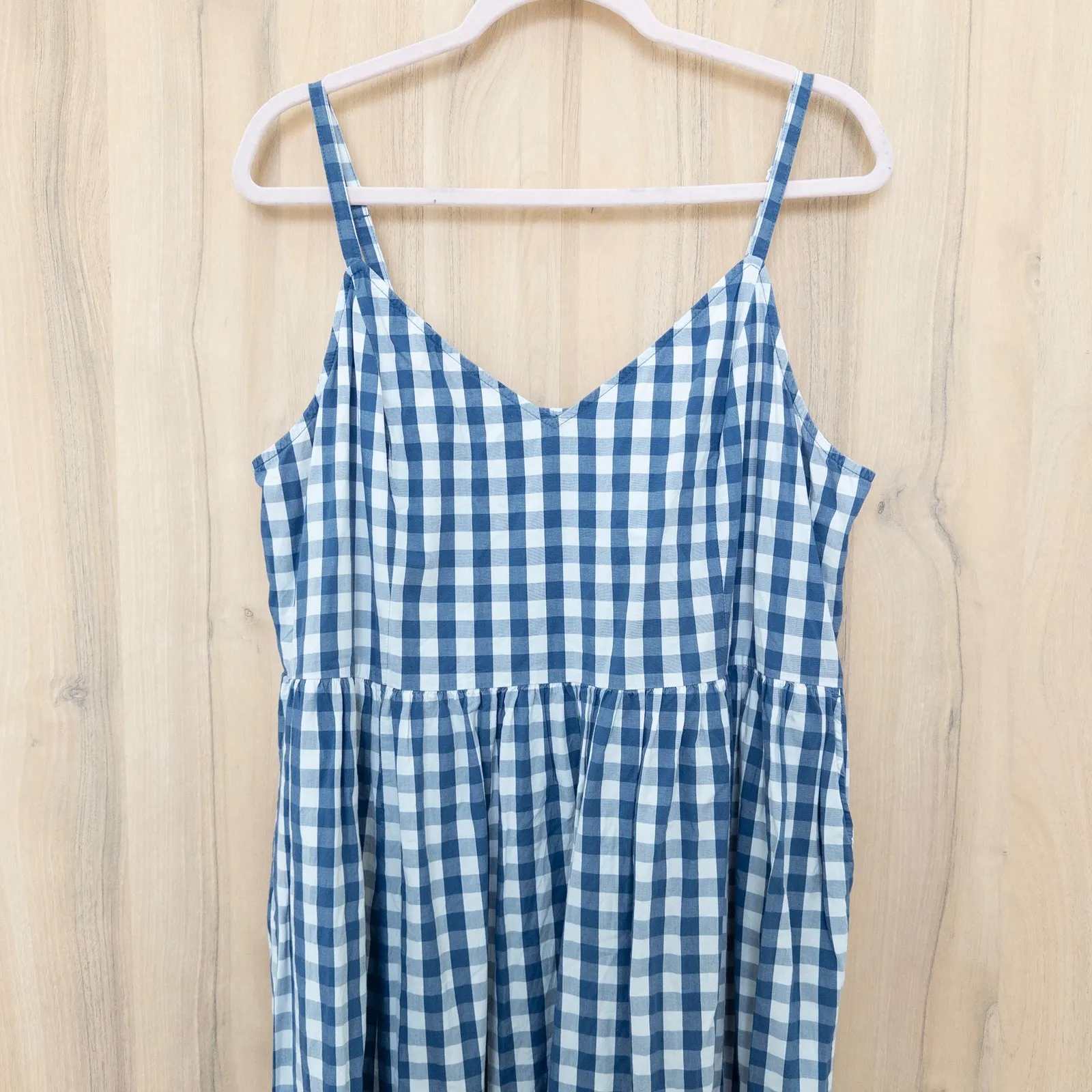 Old Navy Womens Gingham Midi Dress Size XL Blue White Preppy Coastal Summer - Image 3
