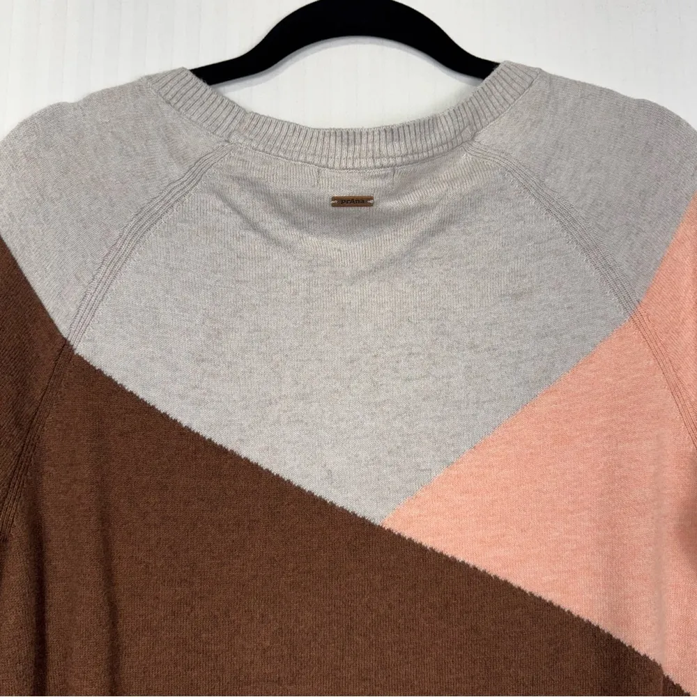 Prana Havaar Brown/Gray/Pink Geometric Colorblock Crewneck Sweater Women’s Small - Image 4
