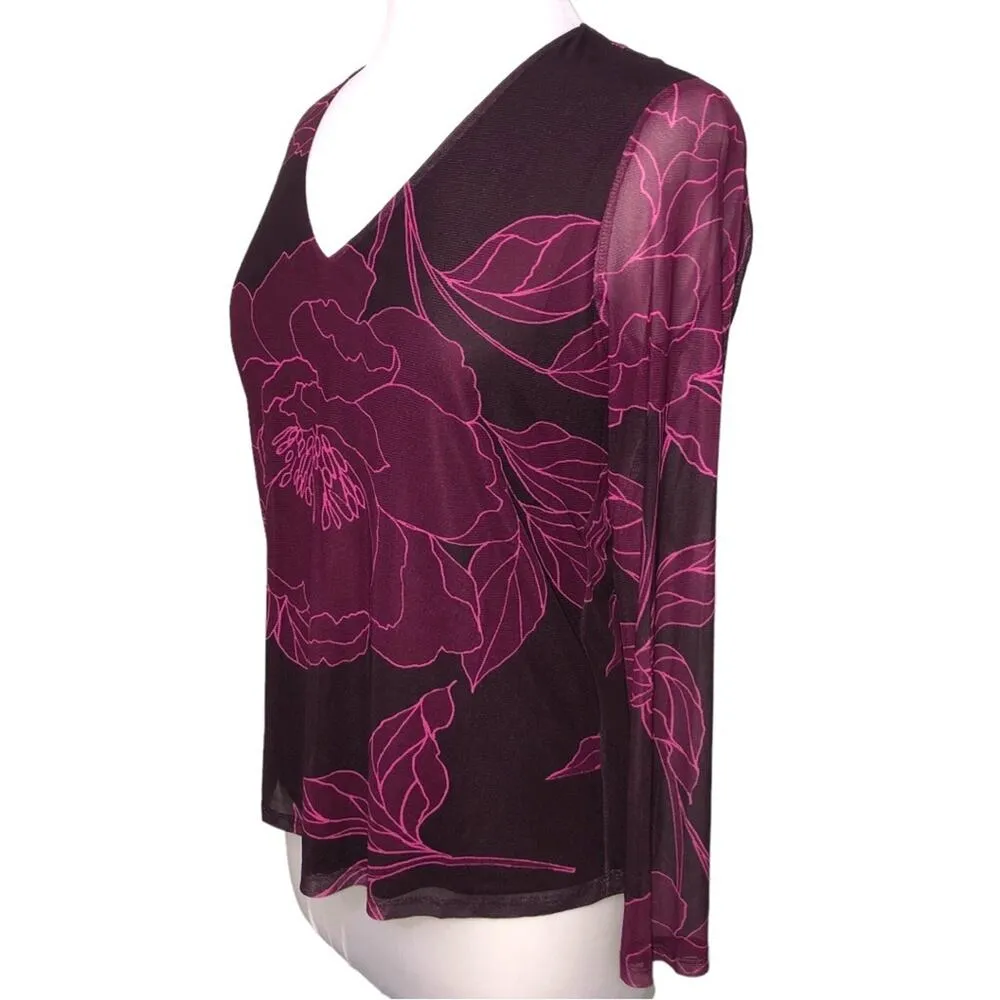 Les Serein Stitch Fix Floral V-neck Mesh Top Small NWT - Image 2