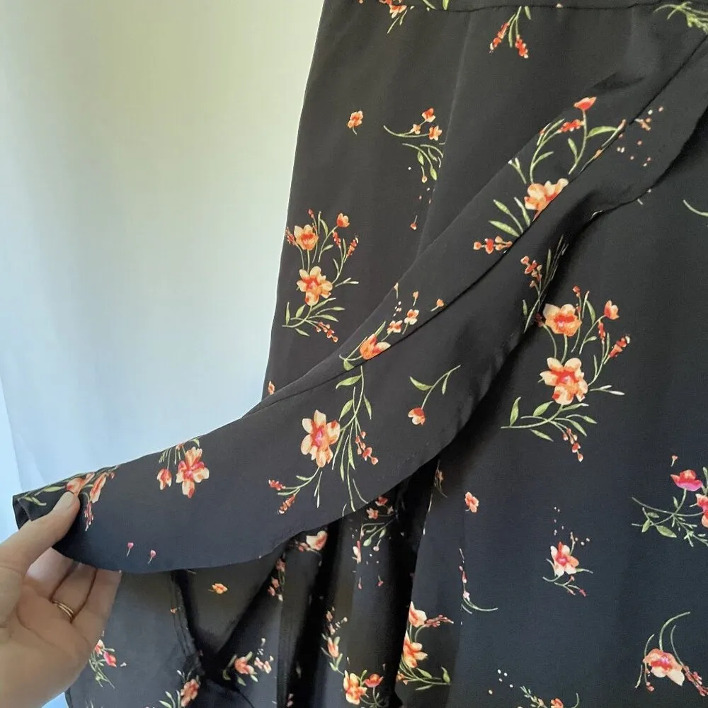 No Boundaries Black Floral Wrap Maxi Dress S lightweight v-neck summer flowy - Image 4