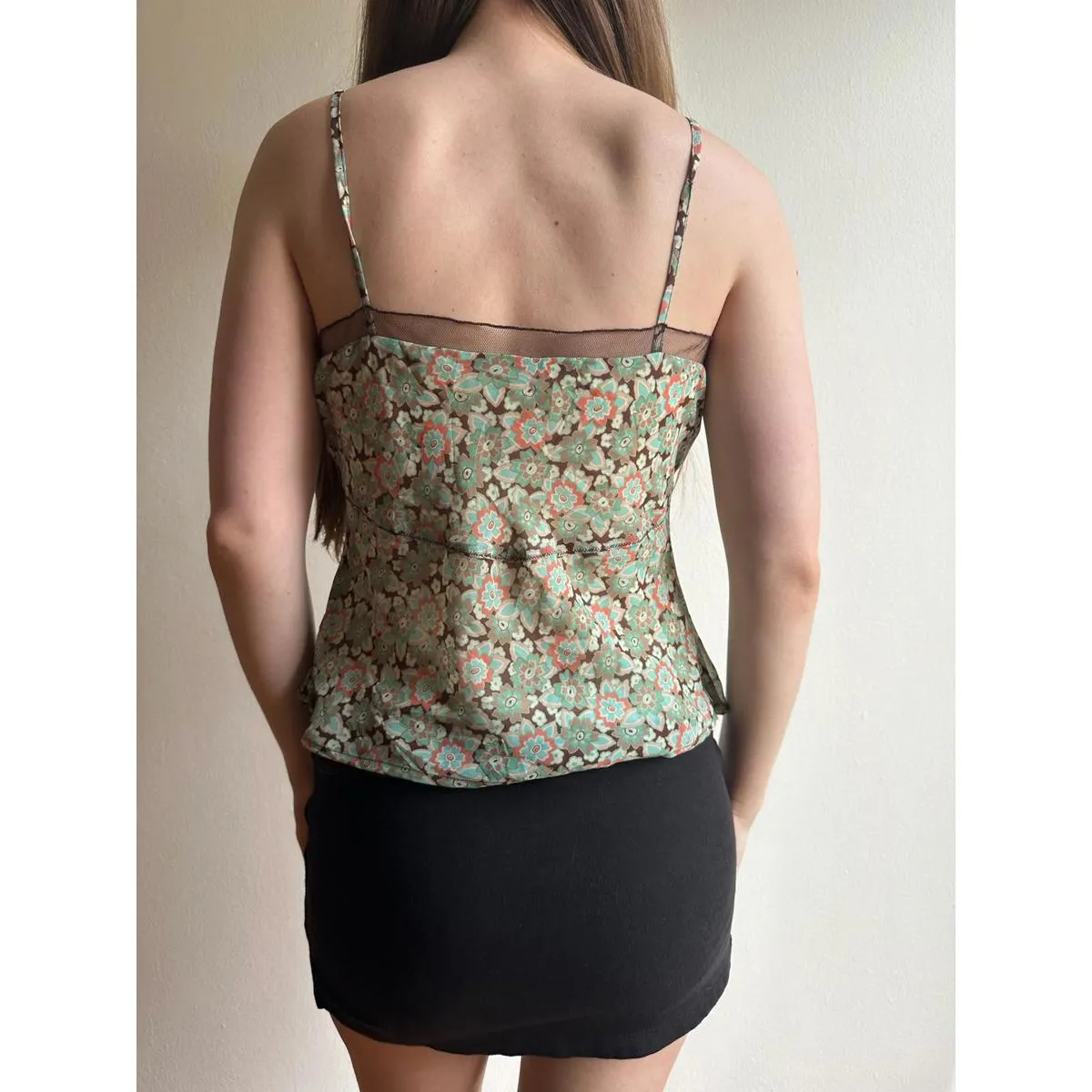 Floral Silky Mesh Trim Patterned Cami Top - Image 6