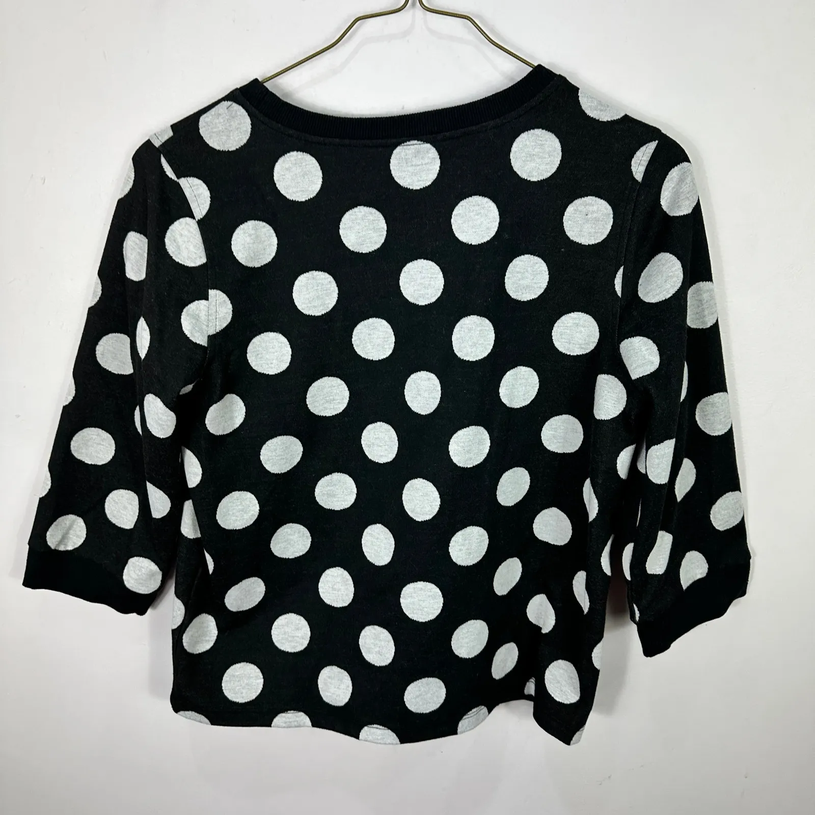 Blue Tassel Black White Polka Dot Crew Neck 3/4 Sleeve Top Preppy Size Medium - Image 6