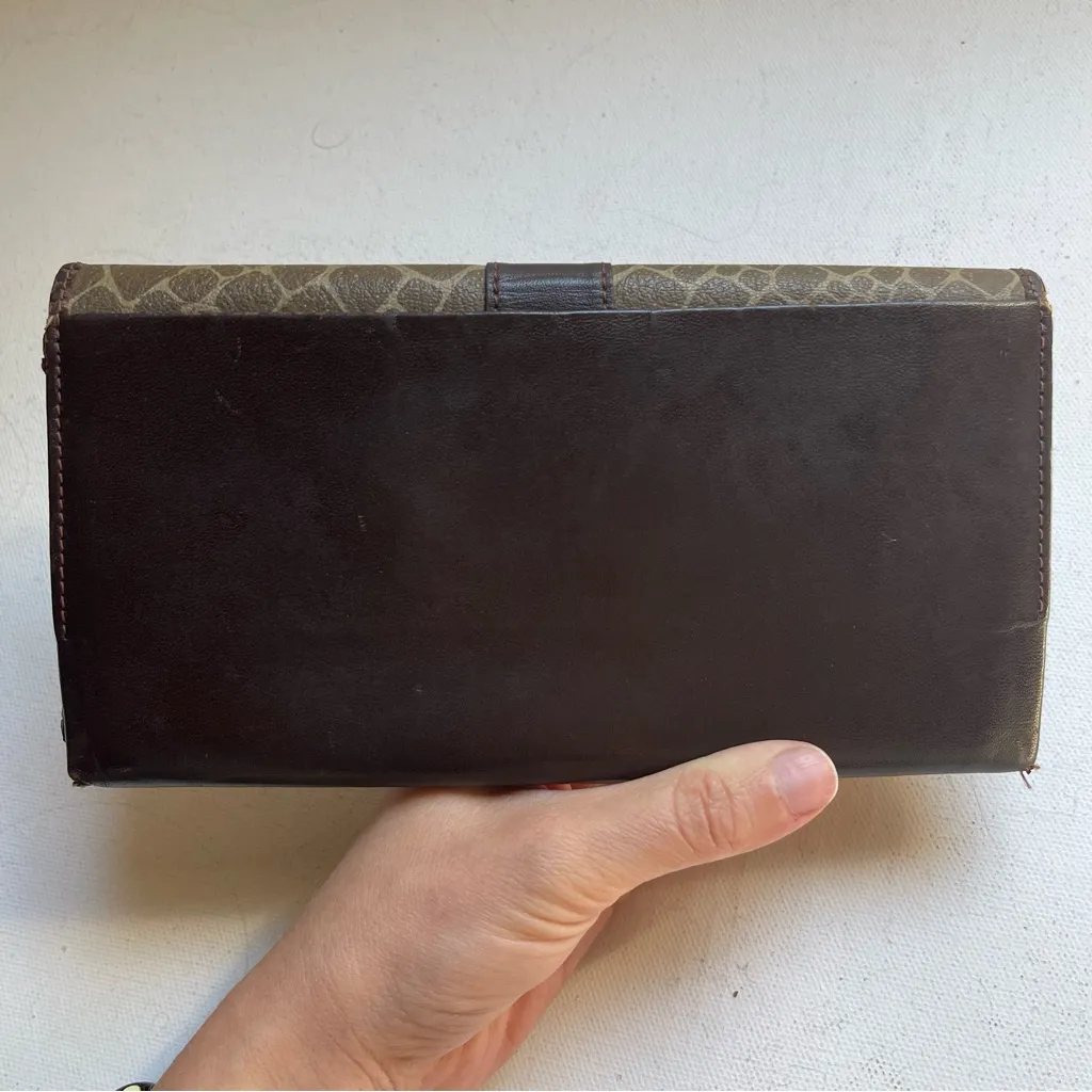 Nina Ricci Brown Leather Printed Long Wallet Kiss Lock Cards ID Holder - Image 3