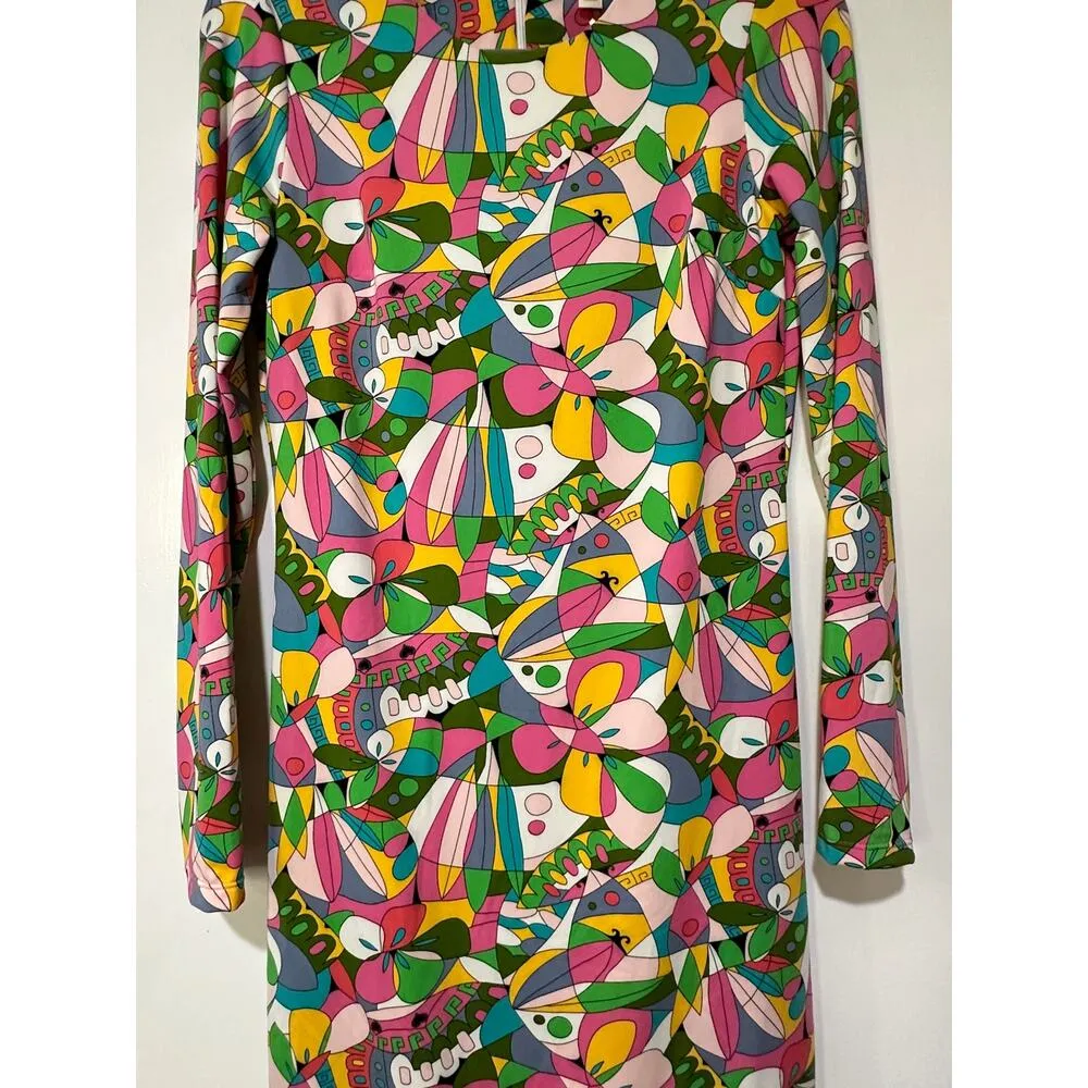 Flora Bea NYC Shift Dress Ivory La Sirene Sz Small NWT Long Sleeves 60s Colorful Orange - Image 5