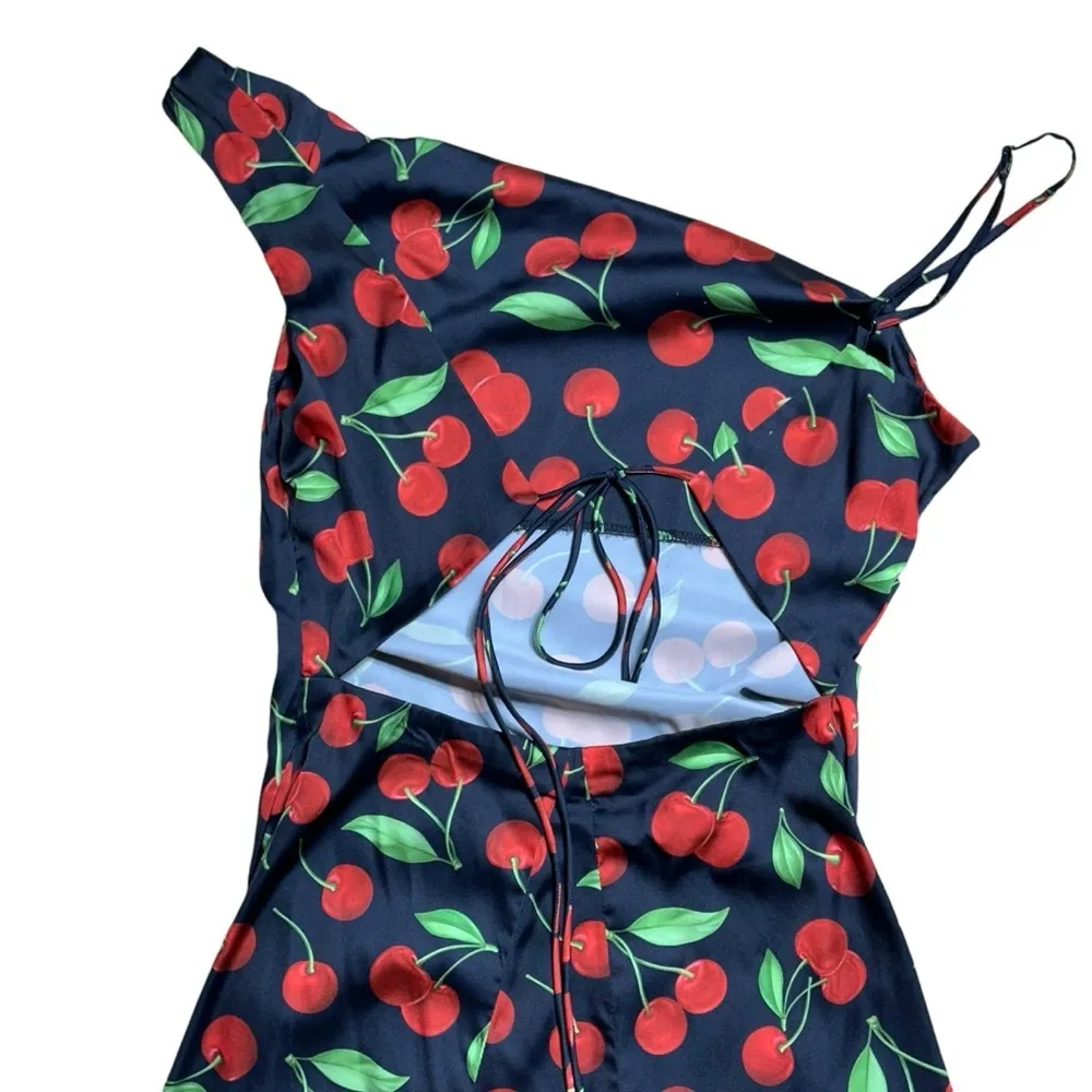 For Love & Lemons Xena Cherry Print Satin Midi Dress Women’s US XS - Image 7