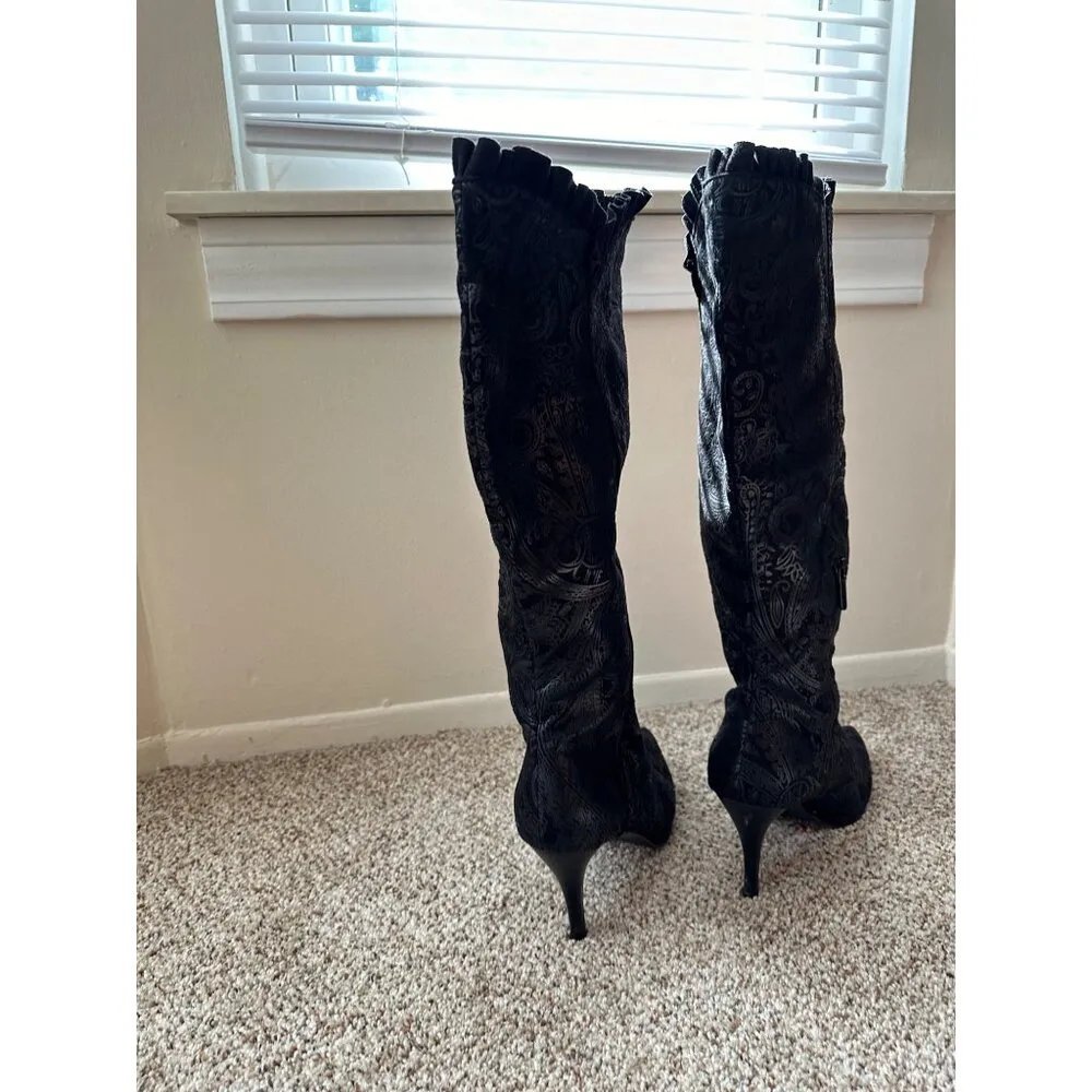 Impo Stretch Sofia Black Knee-High Heeled Boots Size 8M With Flaw Pointed Toe - Image 7