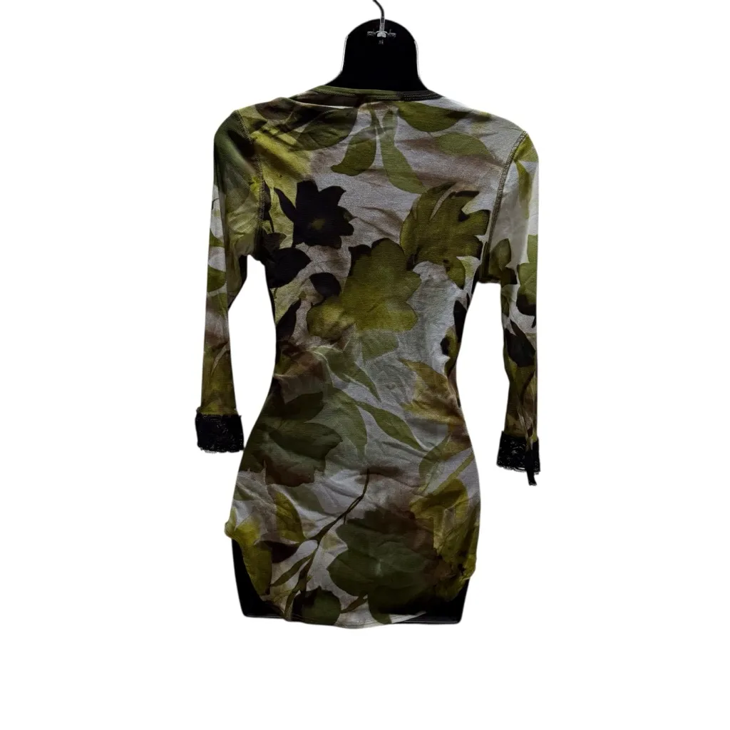 Karen Kane Vintage Sheer Floral Leaves Lace Trim Top - Image 3