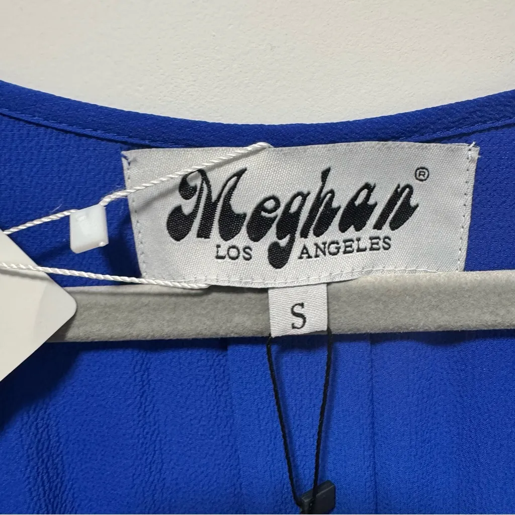 Meghan Los Angeles‎ Jasmine Midi Dress NWT size Small Royal Blue Faux Wrap - Image 4