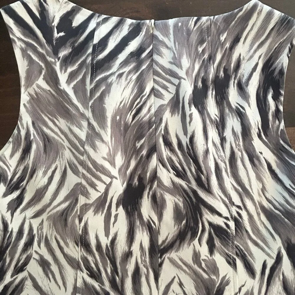 Talbots Black White Feather Design Sleeveless Lined Cotton Dress Women's Size 12 - Image 6