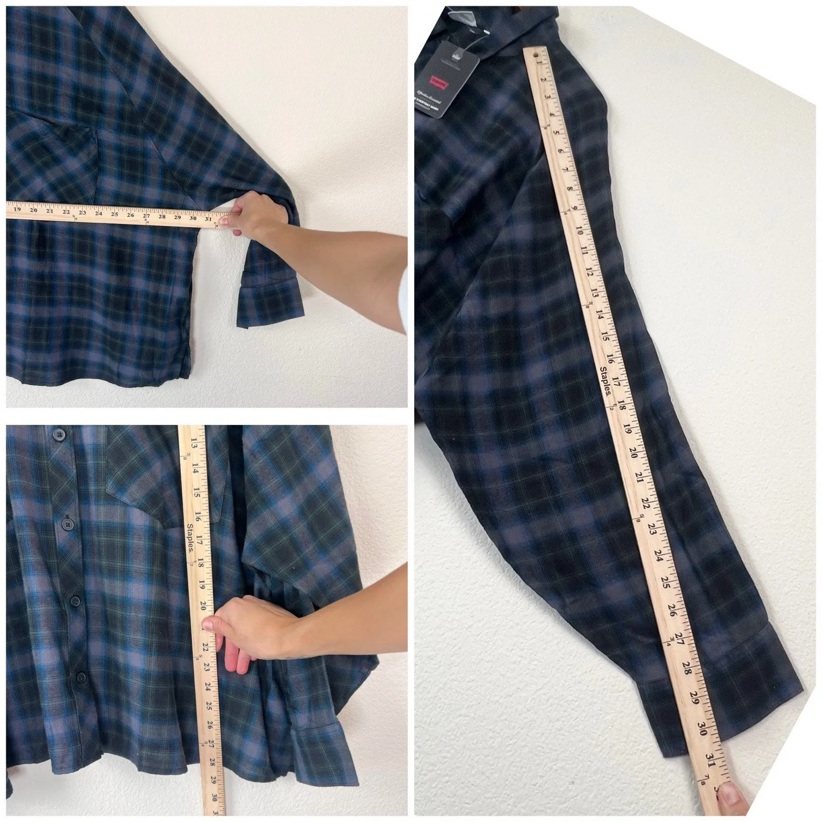 Levi’s Plus Size Plaid Button Up Shirt Women 3X Oversized Fit Blue Green - Image 9