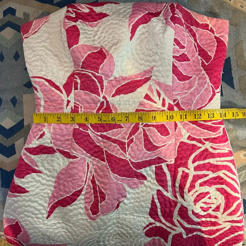 Lilly Pulitzer Pink White Strapless Silk Blend Sheath Dress Brocade Jacquard 6 - Image 10