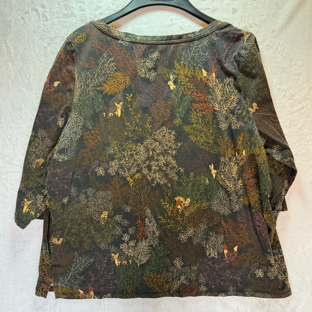Forest Animals Black & Fall Colors Foliage 3/4 Sleeve Cotton Blend Top CJ Banks Size 1X - Image 3