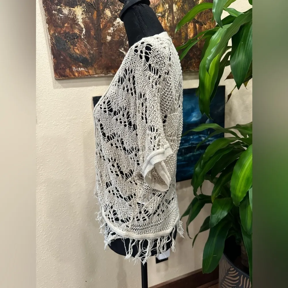 EUC  Bongo Womens Tassels Lace Bolero Shrugs Short Sleeve Crop Sz L - Image 2