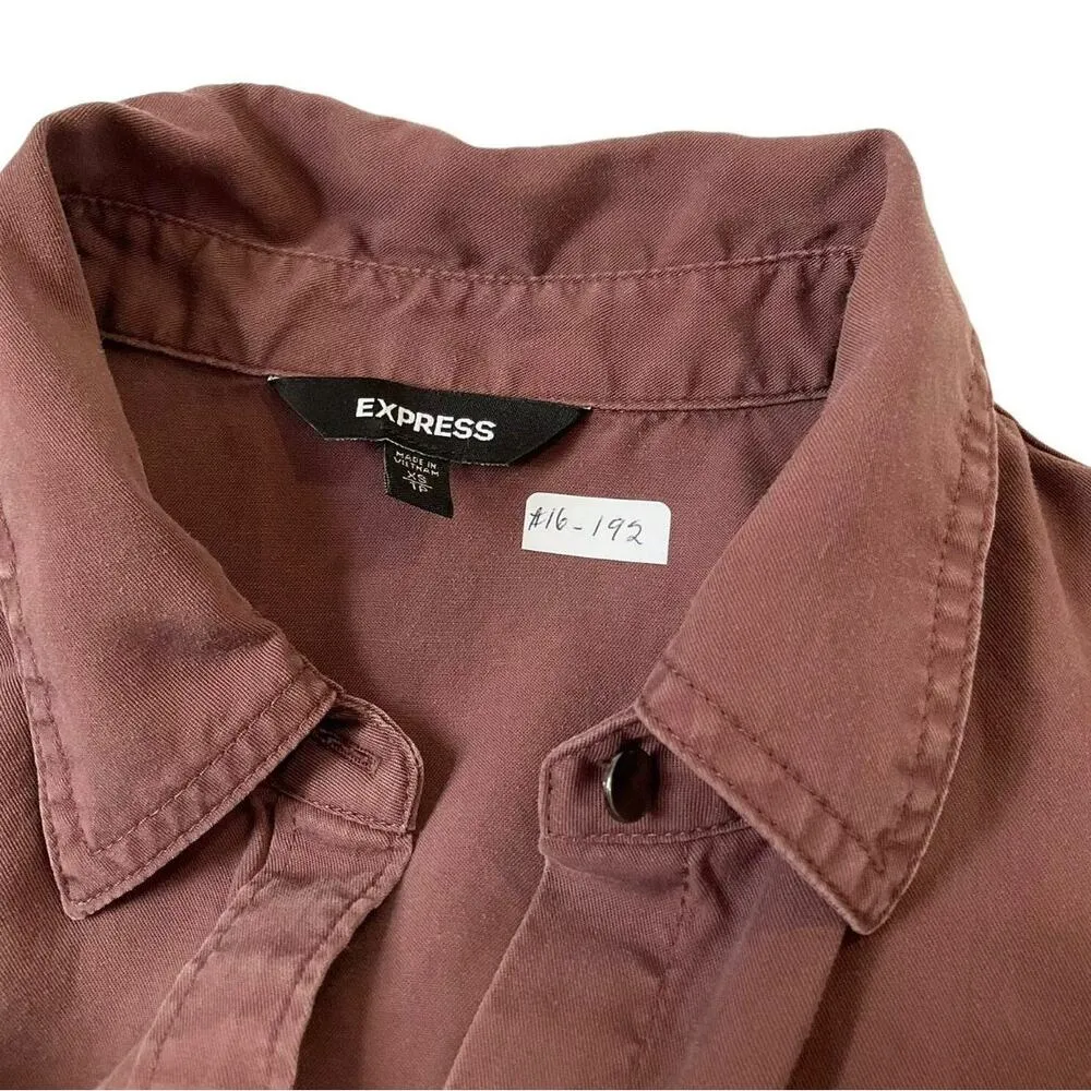 Express Burgundy Distressed Collared Denim T-shirt Dress Women Size XS | 16-193 - Image 6