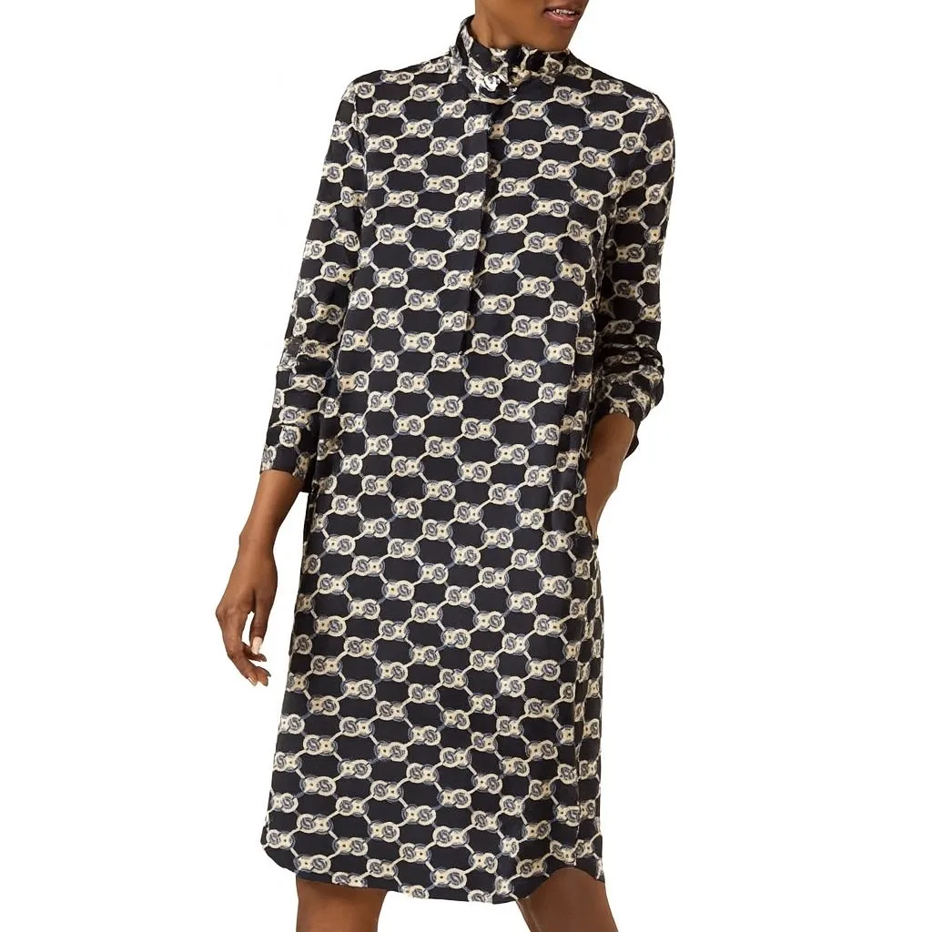 J. McLaughlin Berlin Shirt Dress Heraldic Knot Black Blue Chain Print Size Small - Image 5