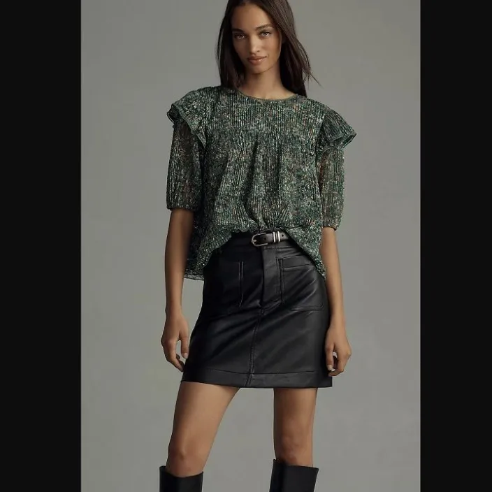 Anthropologie Porridge Green Floral Lace Ruffle Blouse Top - Image 2